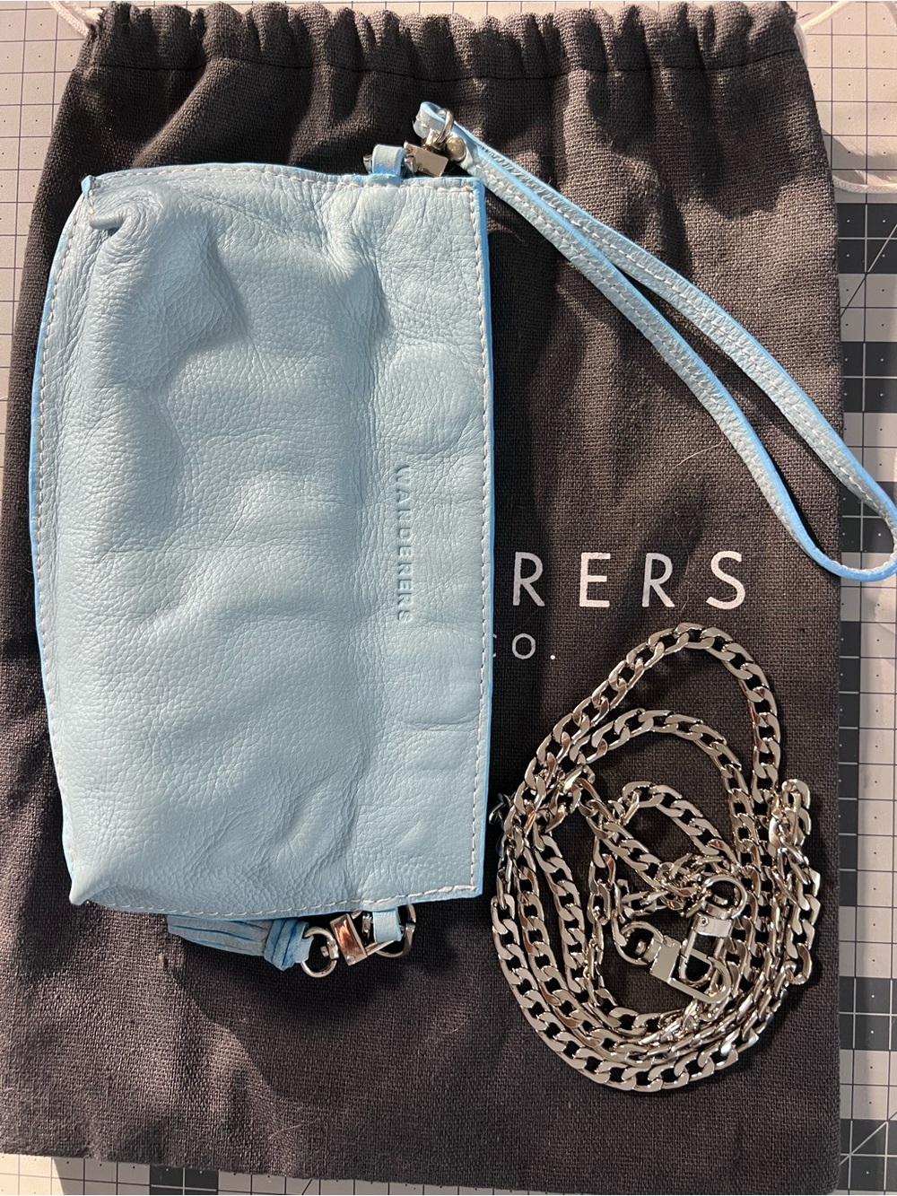 Wanderers Hand-Altered Leather Clutch/Crossbody Bag – Sky Blue – Genuine Leather